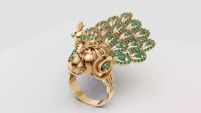 Emerald Royal Peacock Ring  3D PRINTABLE  MODEL 