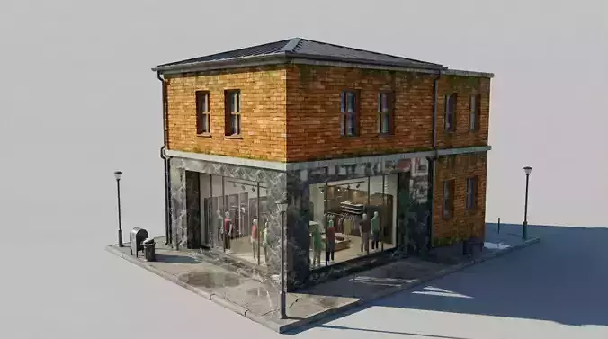 Two-Story Commercial Shop Building 3D model