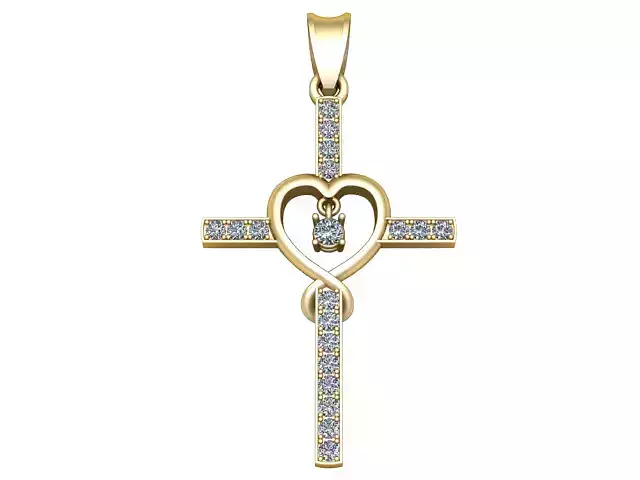 Diamond Cross  Heart Pendant 3D Printable Jewelry Model 