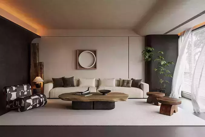 Modern Wabi-Sabi Living Lounge