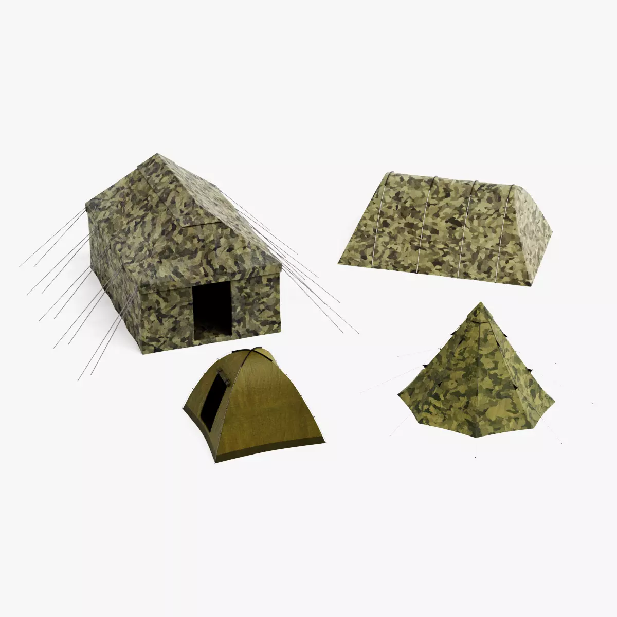 Tents - 4 Modular Outdoor Shelter Set 3D model
