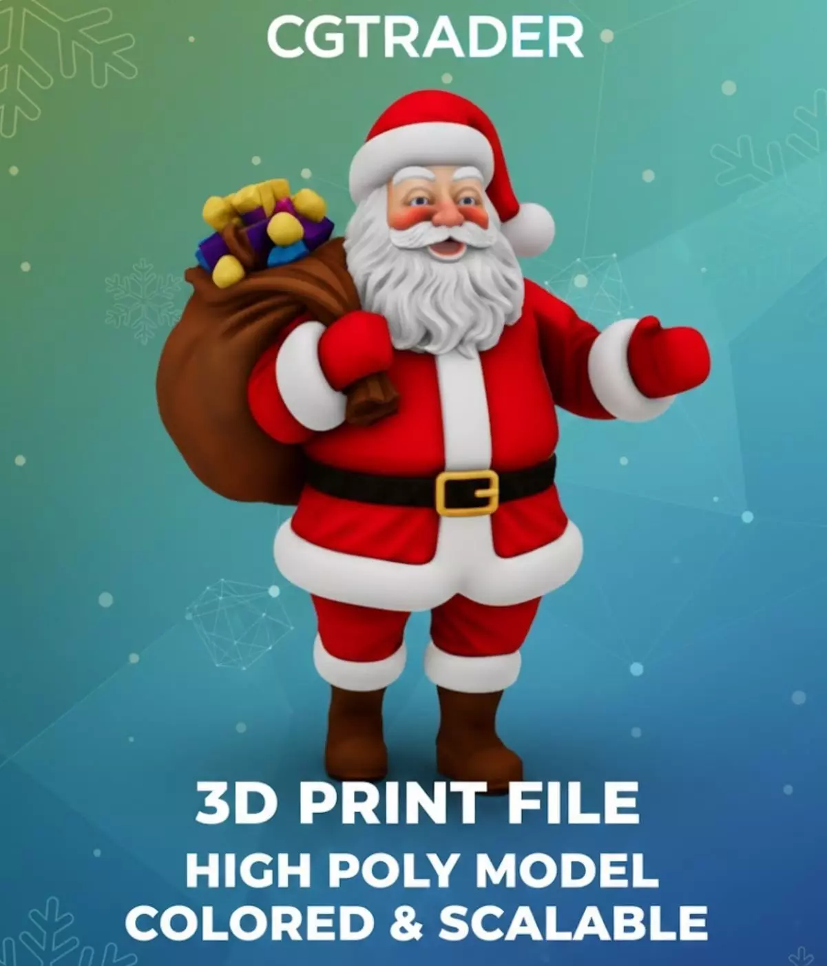 High Poly Santa Claus 3D Print File colored 3D print model
