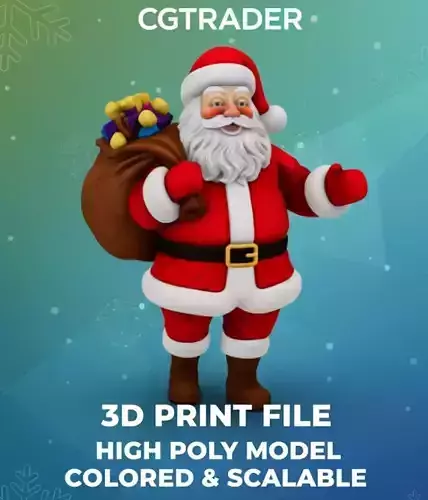 High Poly Santa Claus 3D Print File colored 