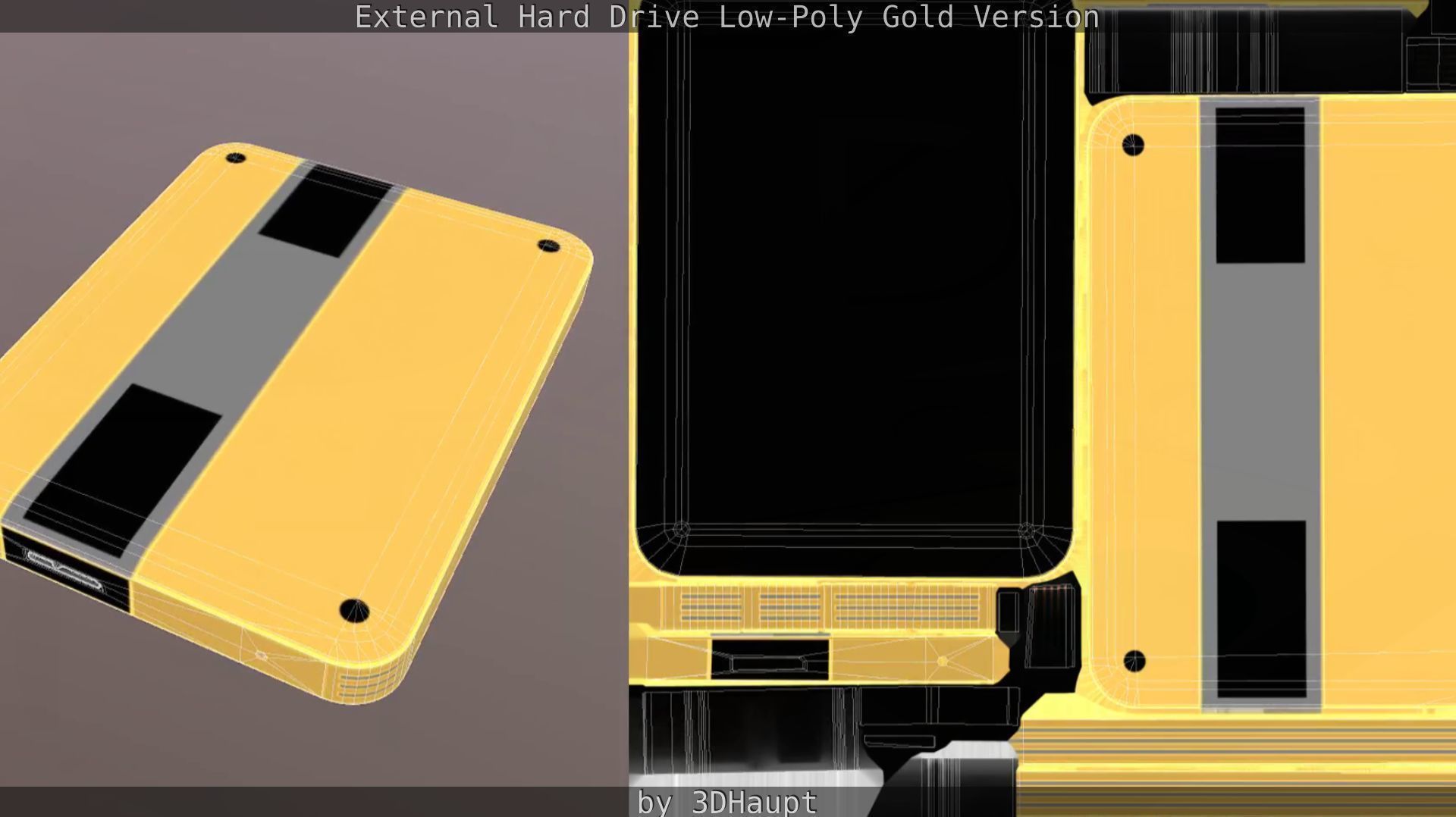 External Hard Drive Low Poly Gold Version  - Gameready - PBR  Low-poly 3D model_60