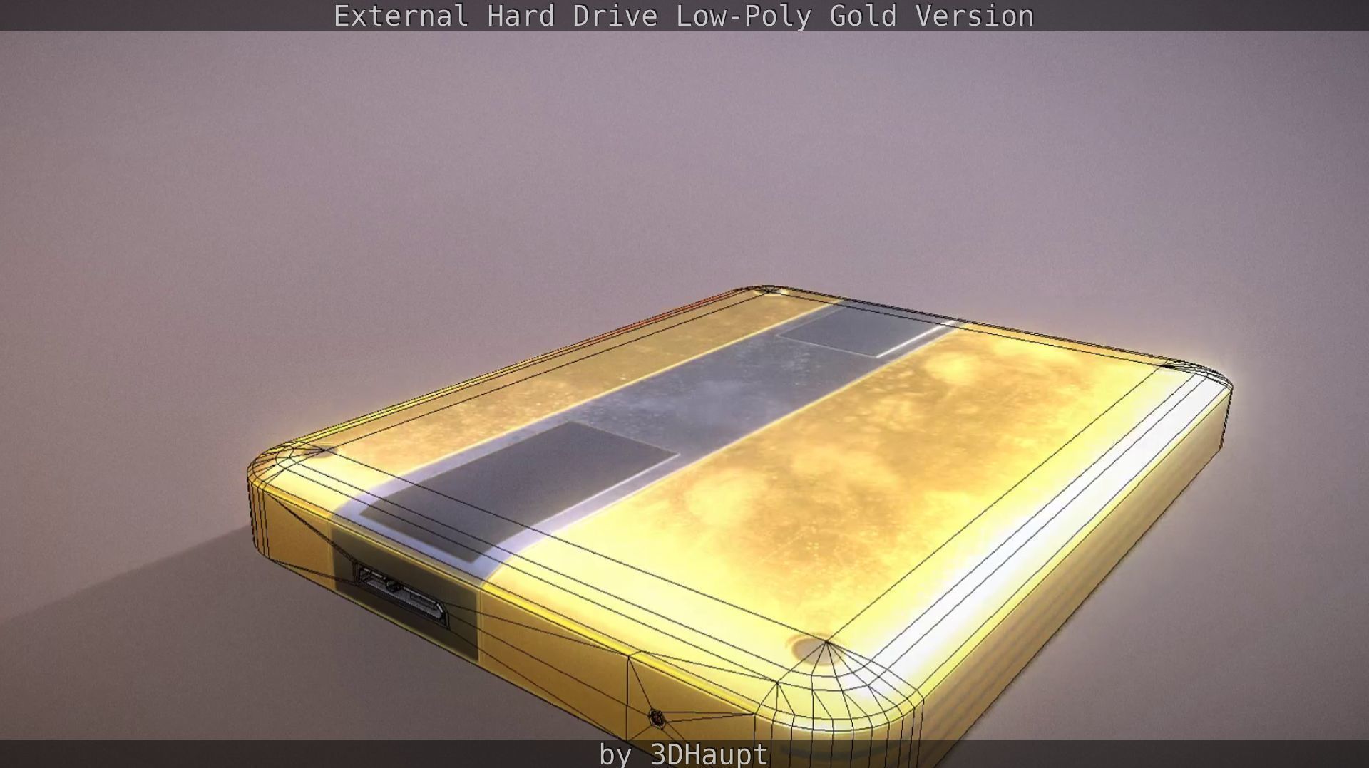 External Hard Drive Low Poly Gold Version  - Gameready - PBR  Low-poly 3D model_79