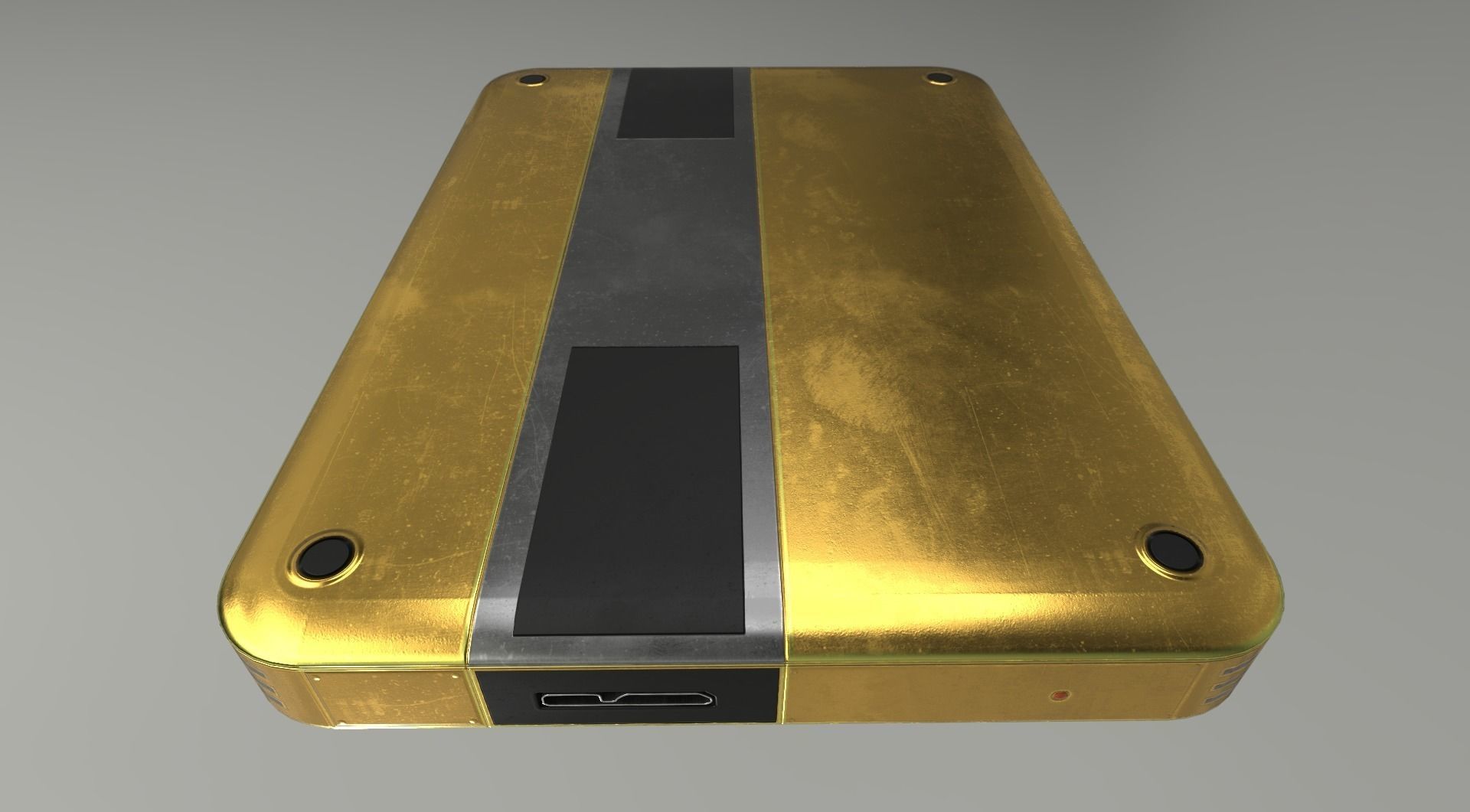 External Hard Drive Low Poly Gold Version  - Gameready - PBR  Low-poly 3D model_5