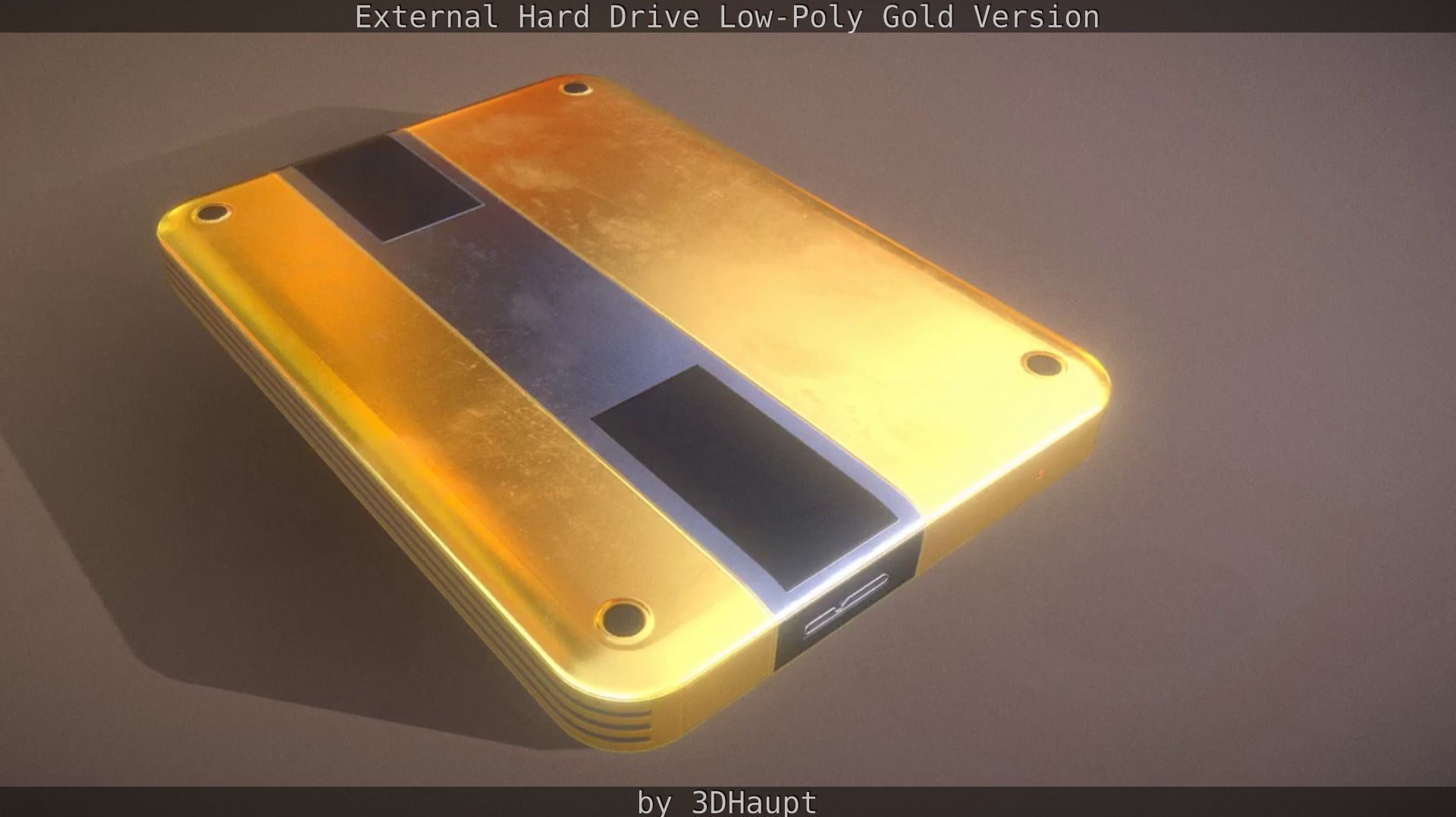 External Hard Drive Low Poly Gold Version  - Gameready - PBR  Low-poly 3D model_17