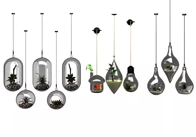 detailed 3D Hanging Glass Terrarium Collection