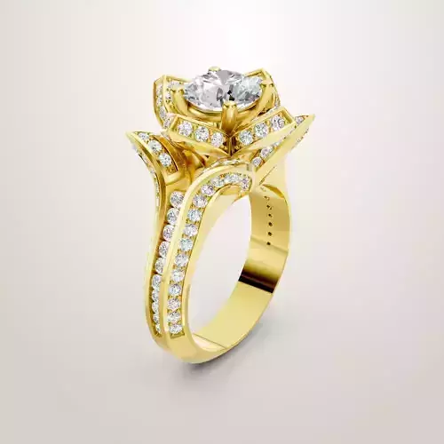 The Small Crimson Rose Flower Diamond Engagement Ring