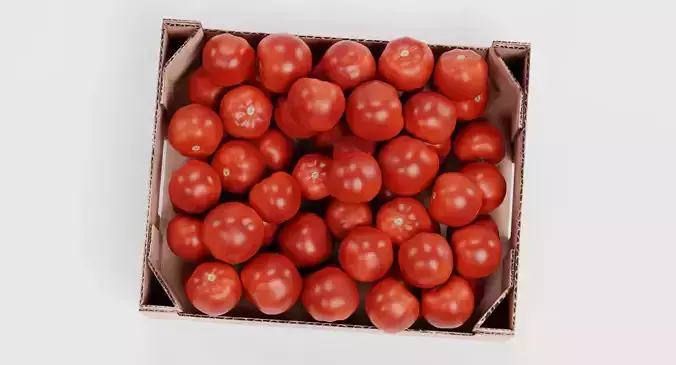 Tomatoes in Box - Filled Cardboard Produce Crate 3D model 7