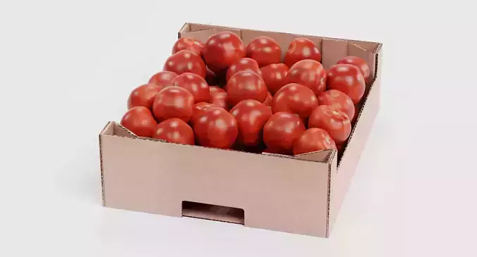 Tomatoes in Box - Filled Cardboard Produce Crate 3D model 4
