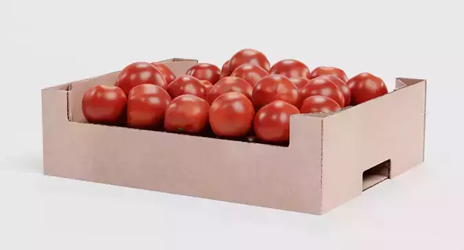 Tomatoes in Box - Filled Cardboard Produce Crate 3D model 6