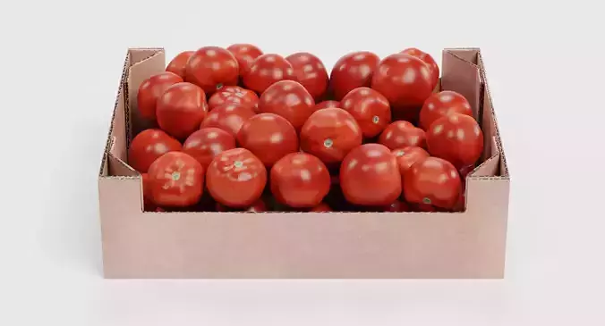 Tomatoes in Box - Filled Cardboard Produce Crate 3D model 2