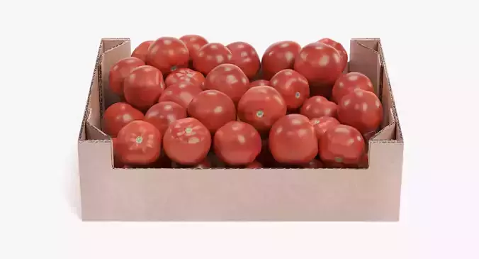Tomatoes in Box - Filled Cardboard Produce Crate 3D model