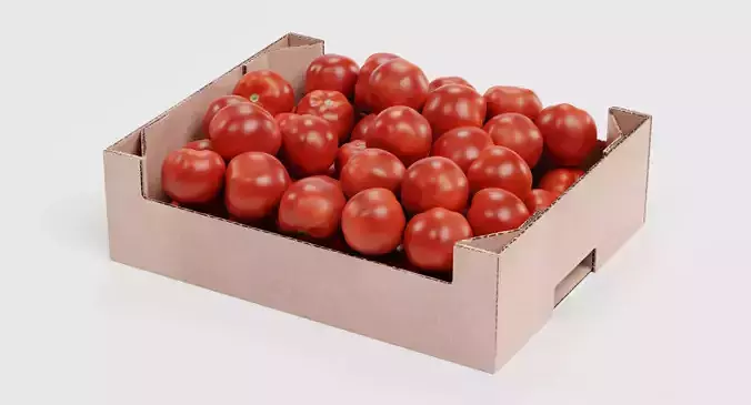 Tomatoes in Box - Filled Cardboard Produce Crate 3D model 5