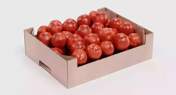 Tomatoes in Box - Filled Cardboard Produce Crate 3D model 3
