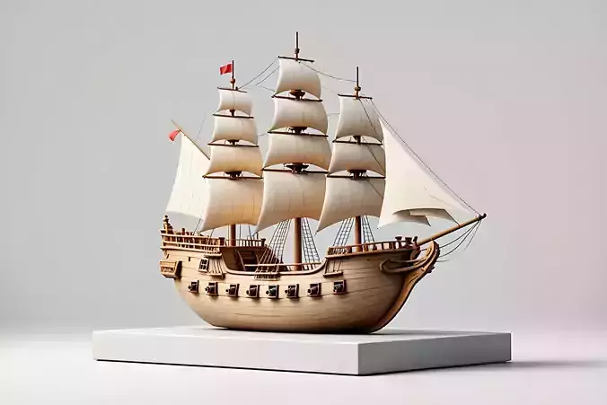 2987Pirate Sailing Ship with Cannons Style Minimalist Model