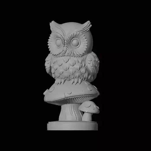 Detailed Owl on Mushroom Figurine
