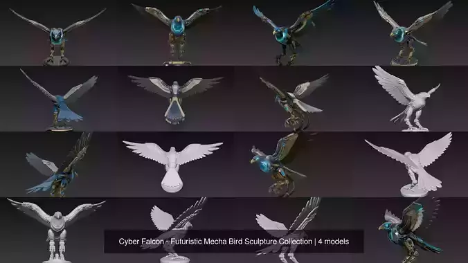 Cyber Falcon - Futuristic Mecha Bird Sculpture Collection
