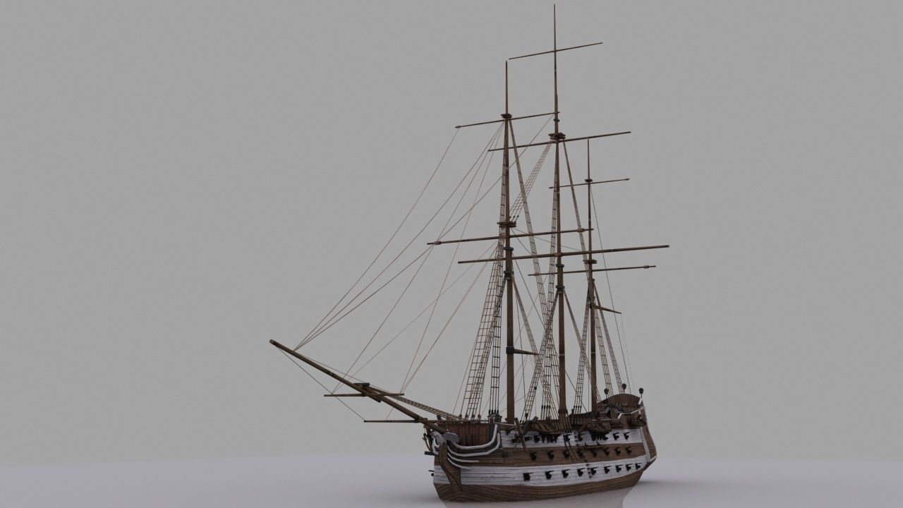 Frigate sailing ship Low-poly 3D model_6