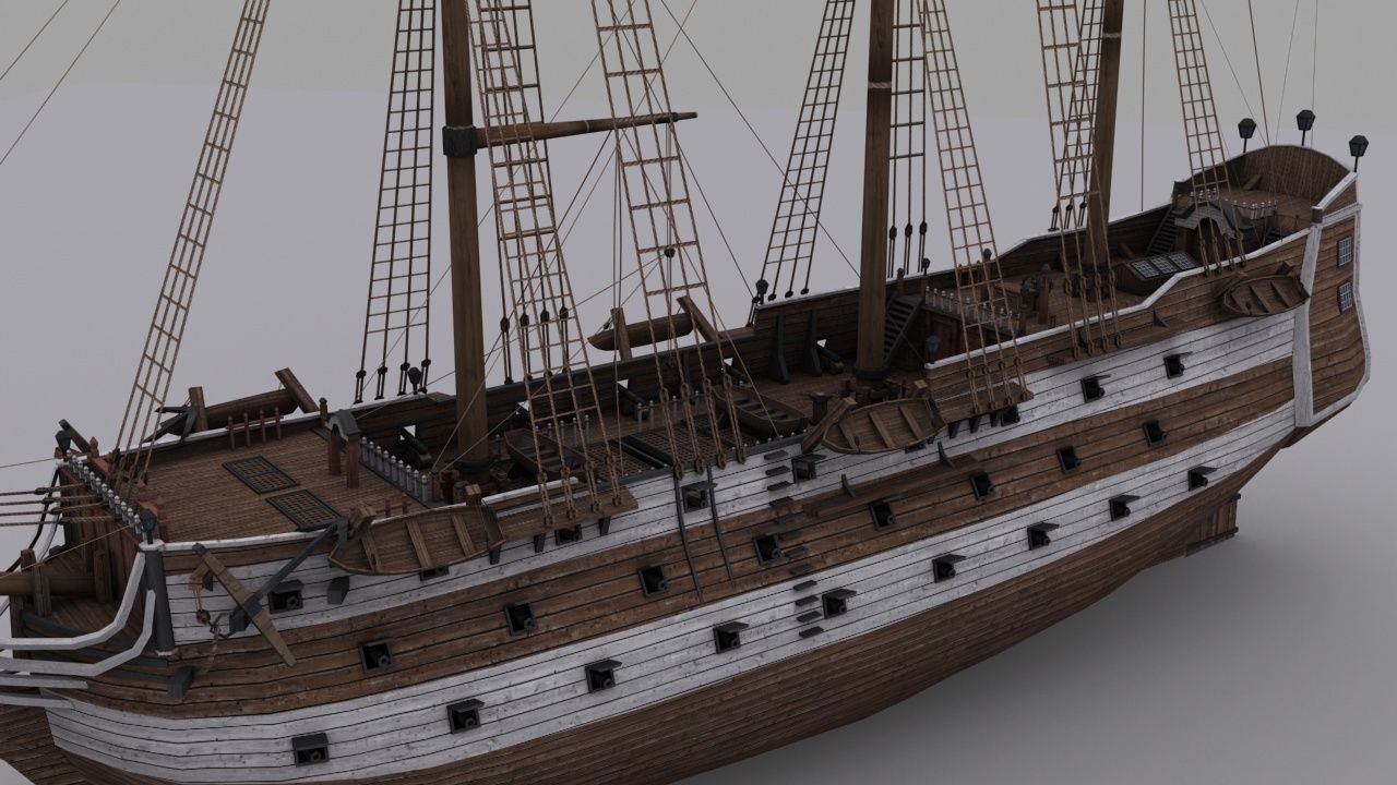 Frigate sailing ship Low-poly 3D model_8