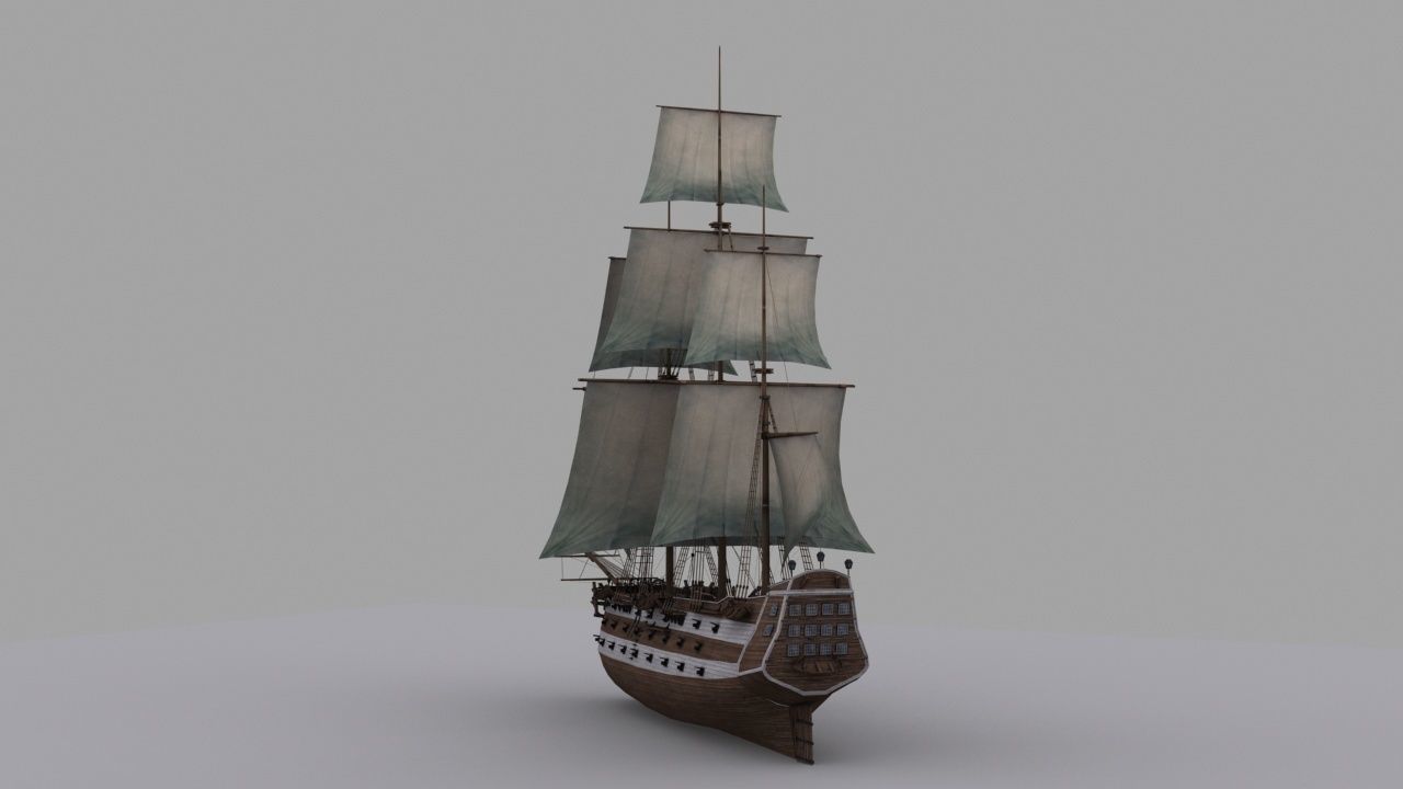 Frigate sailing ship Low-poly 3D model_3