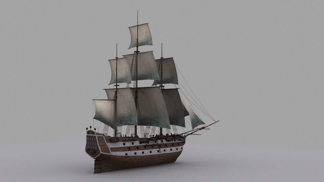 Frigate sailing ship Low-poly 3D model_1