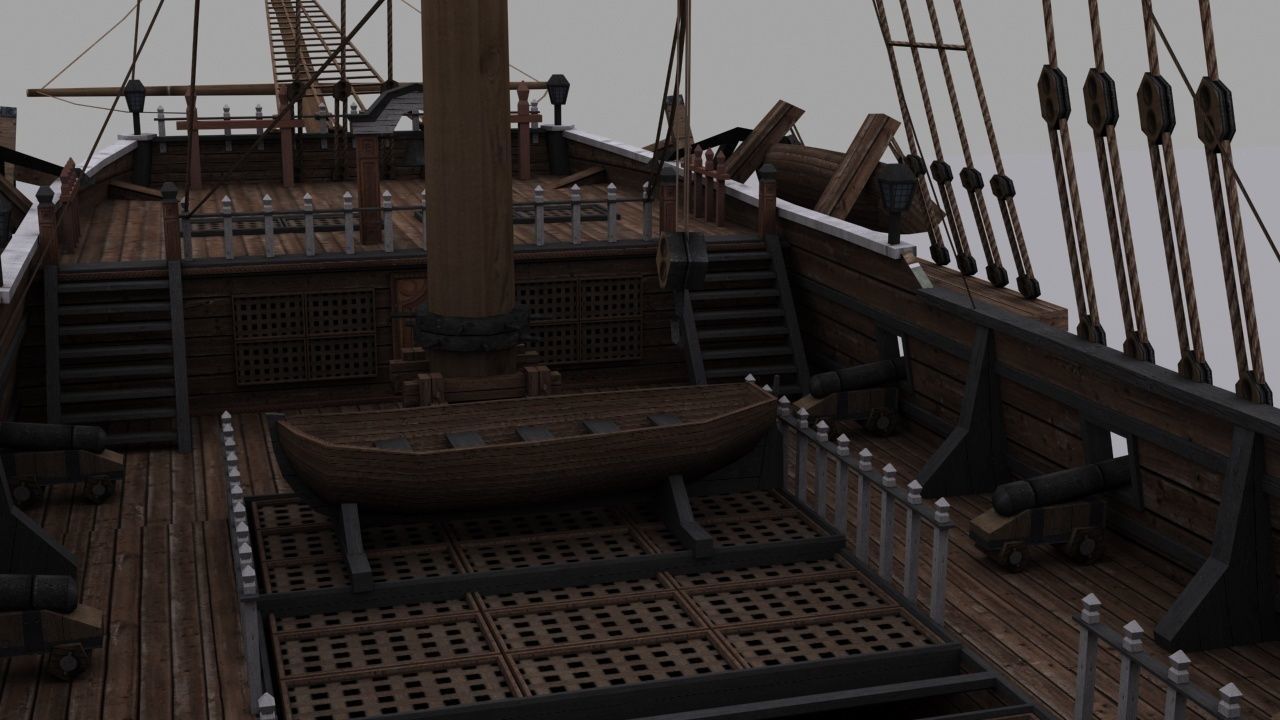 Frigate sailing ship Low-poly 3D model_15