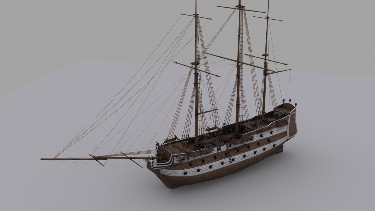 Frigate sailing ship Low-poly 3D model_5