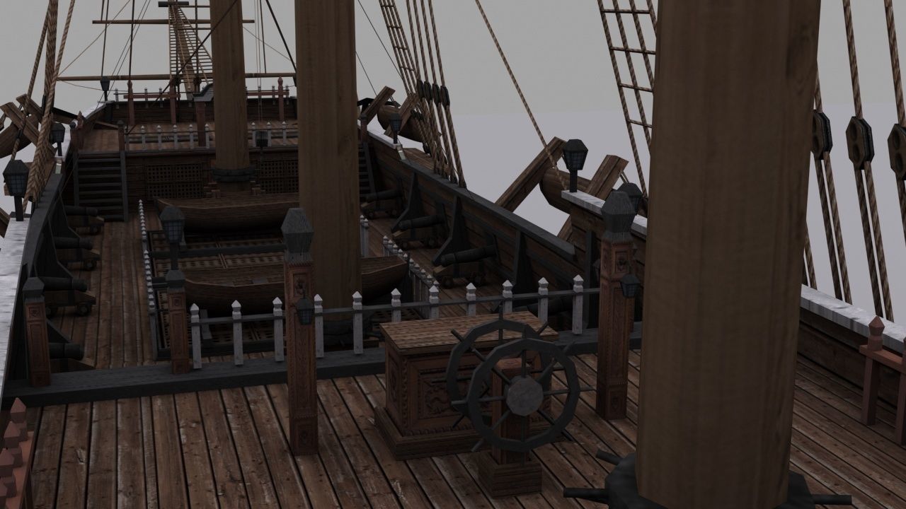 Frigate sailing ship Low-poly 3D model_14