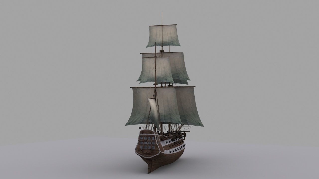 Frigate sailing ship Low-poly 3D model_4