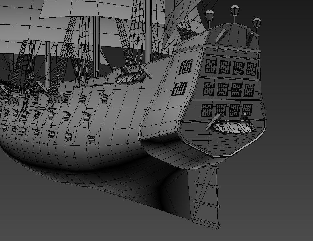 Frigate sailing ship Low-poly 3D model_20