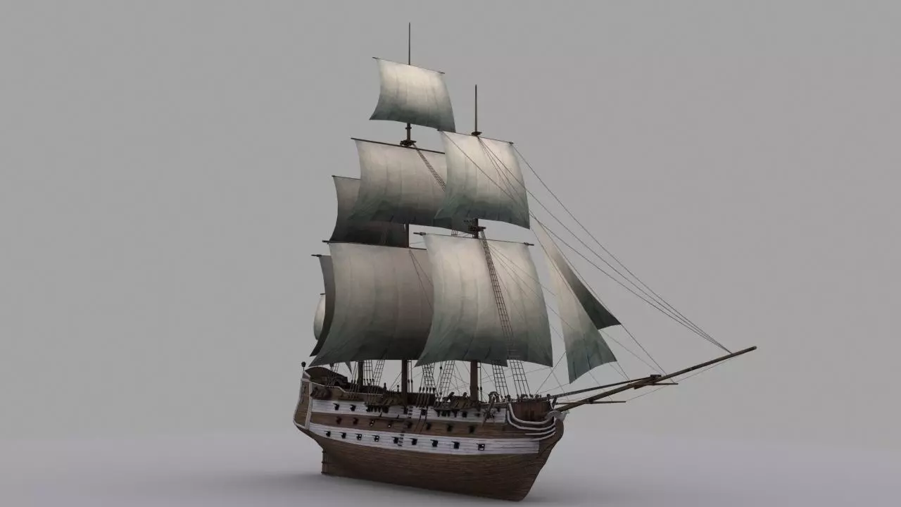 Frigate sailing ship Low-poly 3D model_0