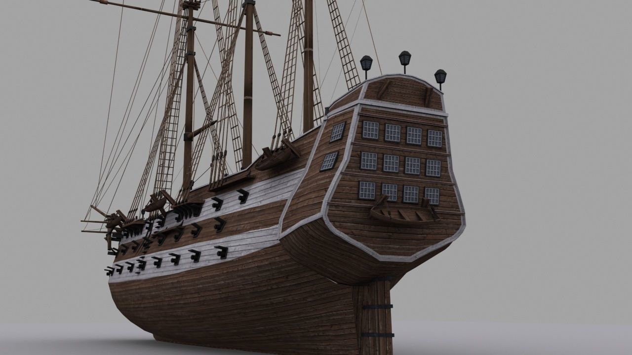 Frigate sailing ship Low-poly 3D model_9