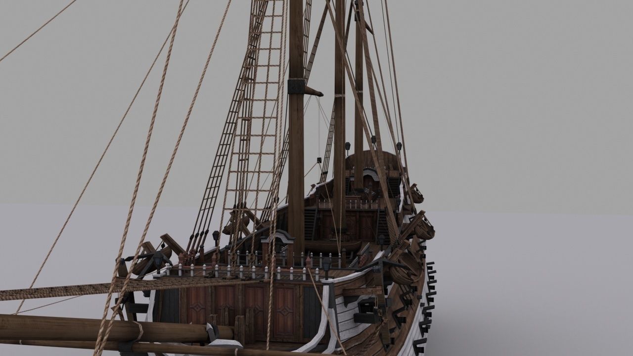 Frigate sailing ship Low-poly 3D model_10
