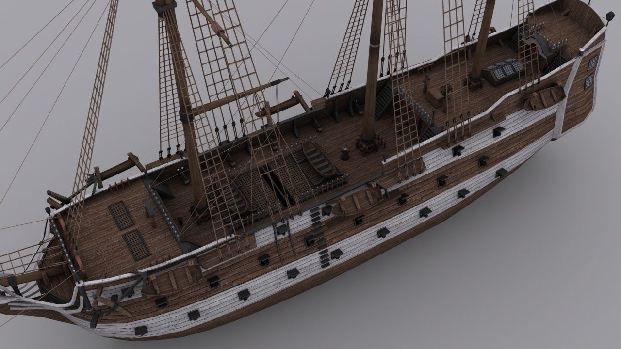 Frigate sailing ship Low-poly 3D model_7
