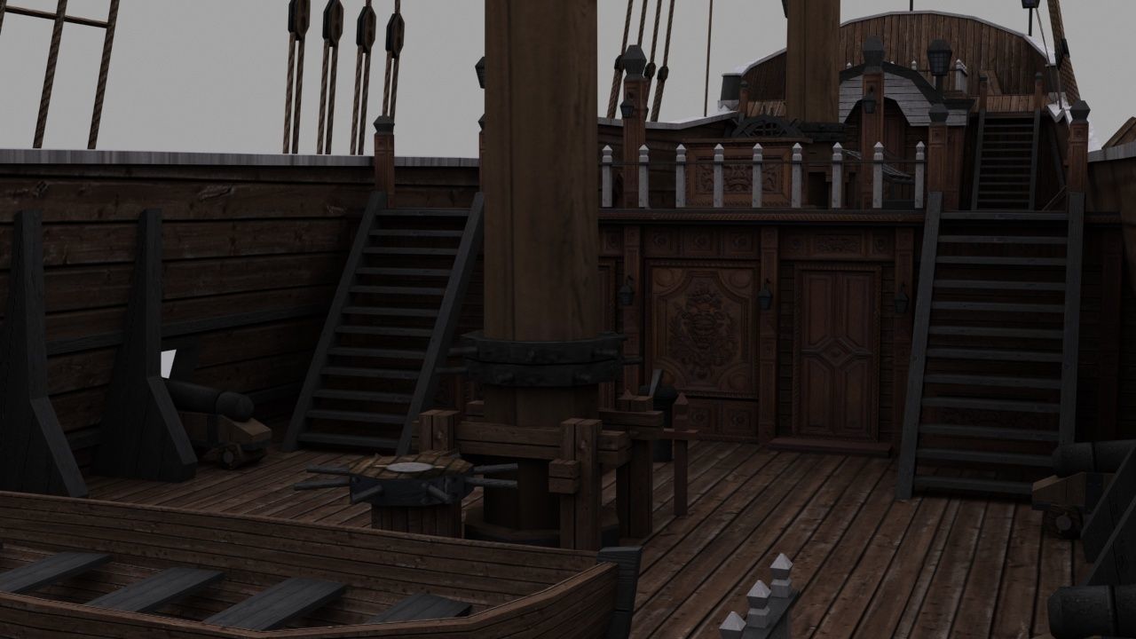 Frigate sailing ship Low-poly 3D model_11