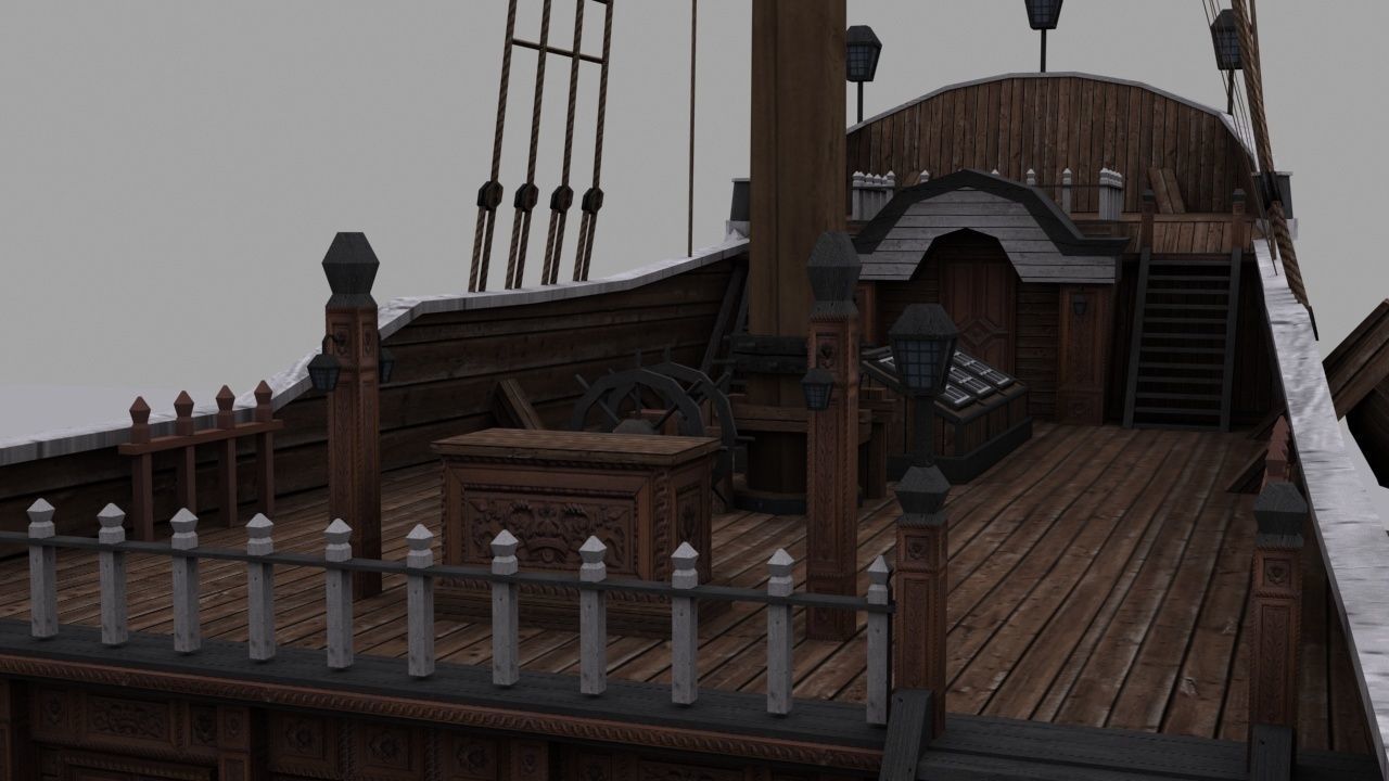 Frigate sailing ship Low-poly 3D model_12