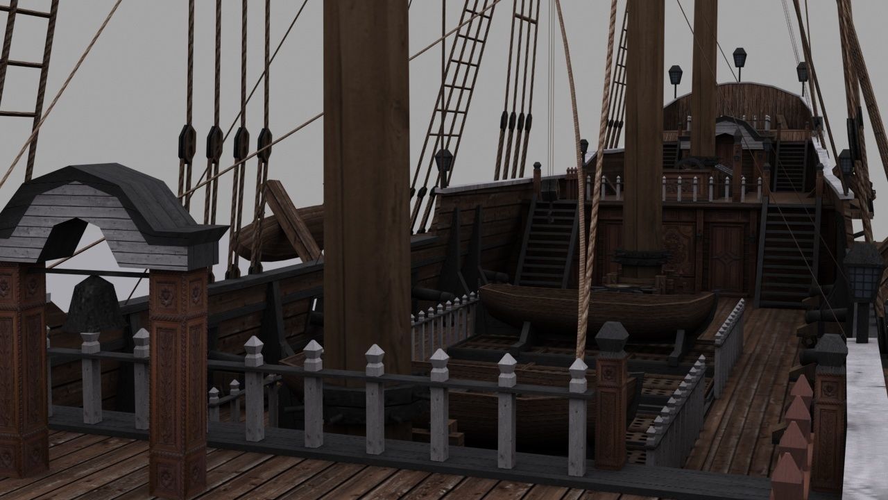 Frigate sailing ship Low-poly 3D model_13