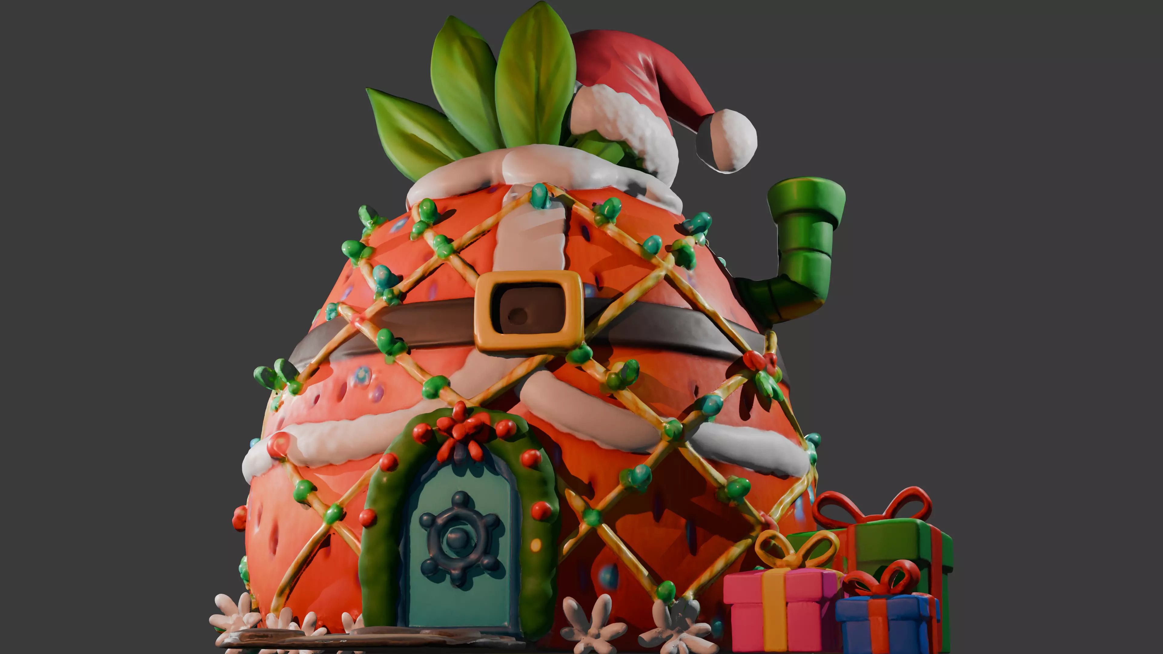 SpongeBob Christmas Pineapple House 3D Model Low-poly 3D model