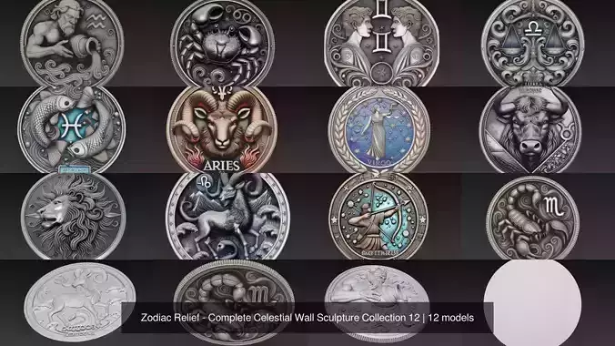 Zodiac Relief - Complete Celestial Wall Sculpture Collection 12