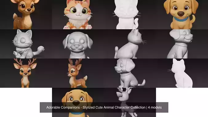 Adorable Companions - Stylized Cute Animal Character Collection