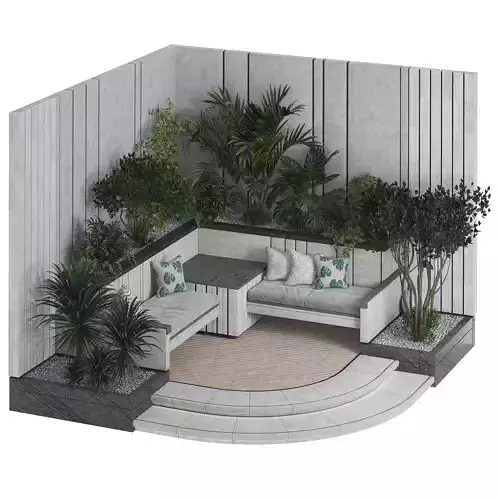 L-Shaped Patio Bench with Lush Greenery