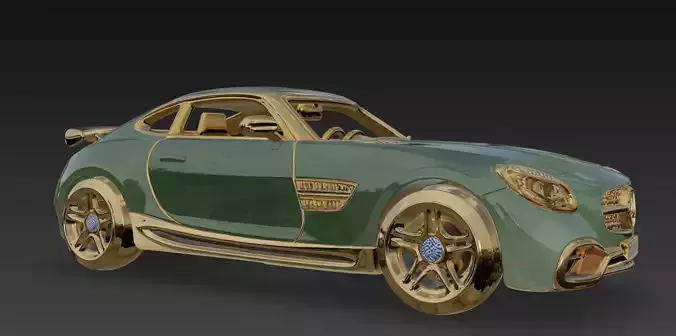 Luxury Green and Gold Mercedes Sports Car 3D Model 3D model 2