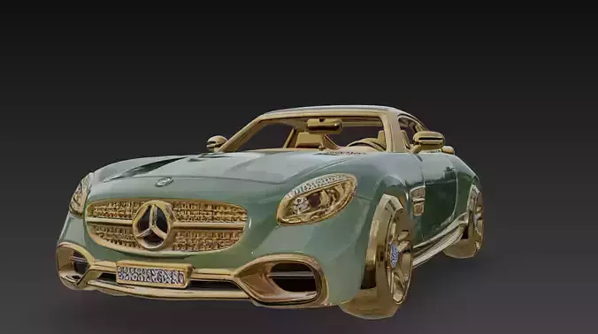 Luxury Green and Gold Mercedes Sports Car 3D Model 3D model
