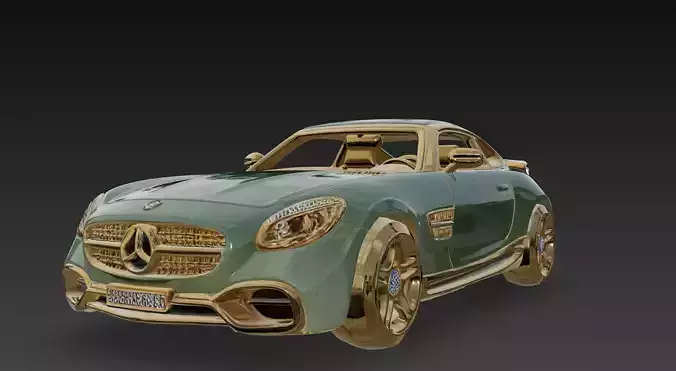 Luxury Green and Gold Mercedes Sports Car 3D Model 3D model 7