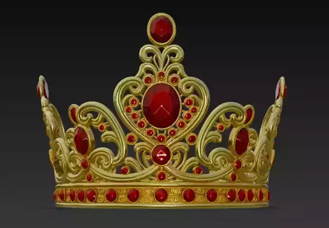 Luxury Golden Crown with Red Ruby Gems