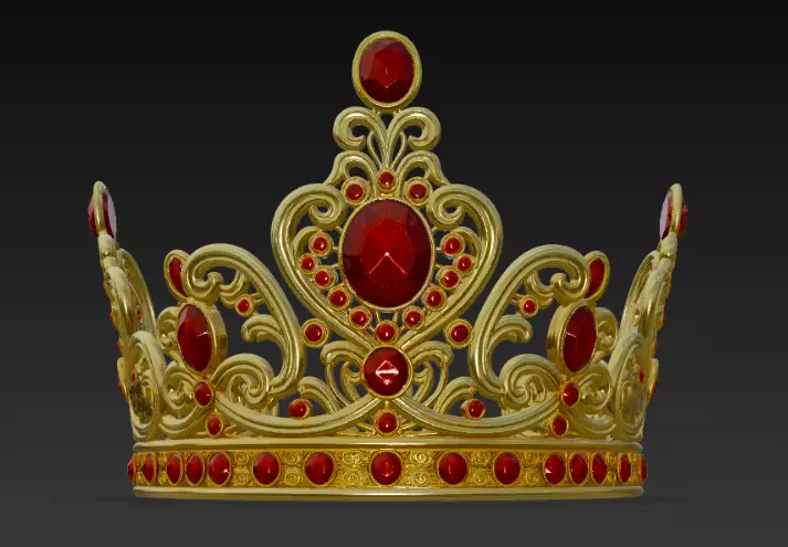 Luxury Golden Crown with Red Ruby Gems 3D model