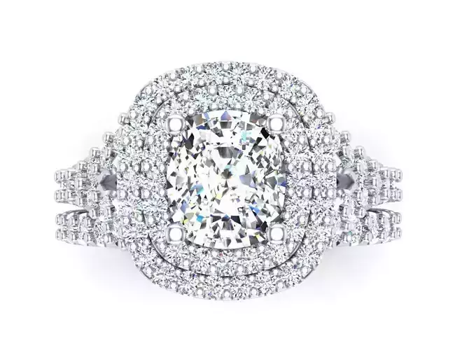 Cushion Diamond Solitaire SET Double Halo 3DM