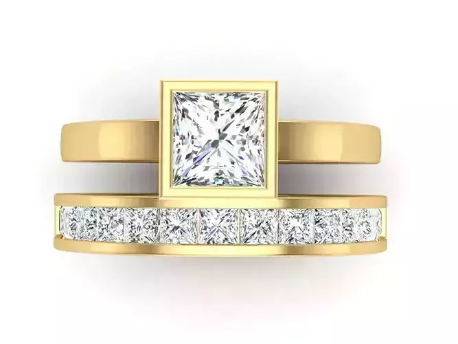 Princess Cut Bezel Set Solitaire With Channel Set Band SET 3DM